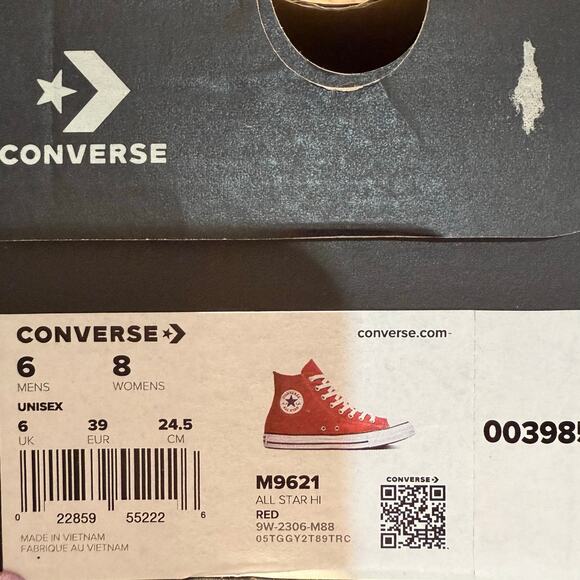 Converse Chuck Taylor All Star Hi Canvas Sneakers Red, Men size 6 Women size 8 - Picture 8 of 8